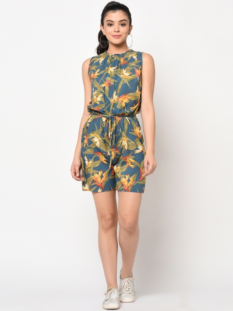 

SQew Womens Teal Blue & Green Printed Playsuit