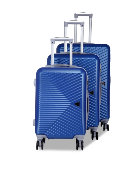 

Teakwood Leathers Unisex Set Of 3 Blue Textured Hard-Sided Trolley Suitcases