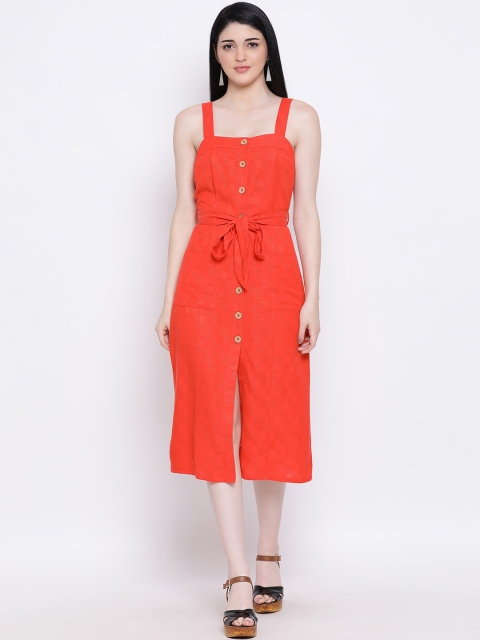 

Oxolloxo Women Orange Solid Pinafore Dress