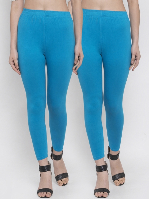 

TAG 7 Women Pack Of 2 Blue Solid Ankle-Length Leggings