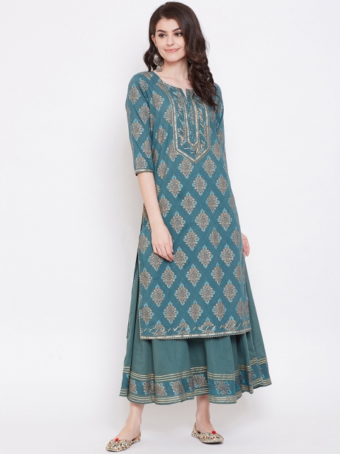 

Ishin DESIGNER STUDIO Women Green Printed Kurti with Sharara