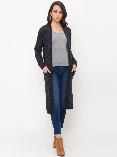 

Globus Women Navy Blue Self Design Open Front Cardigan Shrug
