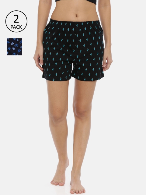 

Curare Women Pack of 2 Printed Lounge Shorts, Black