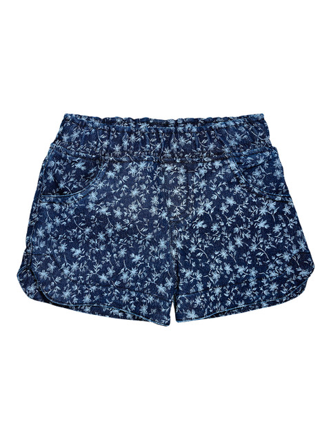 

KiddoPanti Girls Blue Printed Regular Fit Denim Shorts