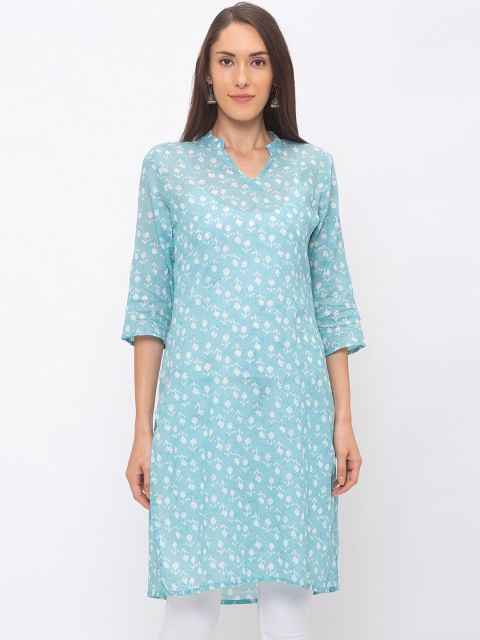 

Globus Women Blue & White Printed A-Line Kurta