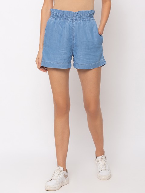 

TARAMA Women Blue Solid Regular Fit Denim Shorts