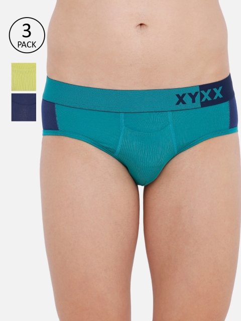 

XYXX Men Pack of 3 Colourblocked Ultra Soft Antimicrobial Basic Briefs XYBRF3PCKN262, Sea green