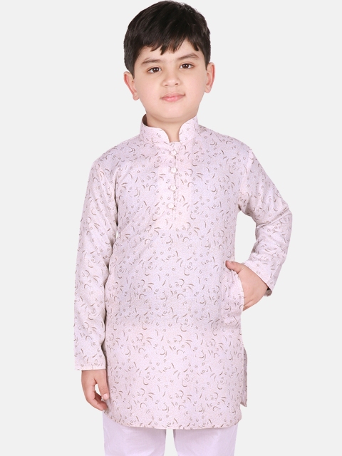 SG YUVRAJ Boys Brown & Pink Woven Design Straight Kurta