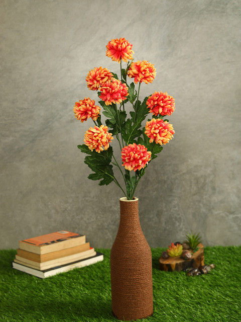 

PolliNation Set Of 9 Orange & Green Premium Artificial BallMum Flower Stems