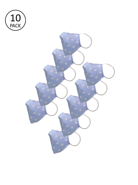 

nestroots Adults White Pack Of 10 Blue Printed 2-Ply Reusable Anti-Dust Cloth Masks