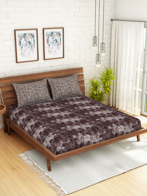 

SPACES Brown & Grey Abstract 180 TC Cotton 1 King Bedsheet with 2 Pillow Covers