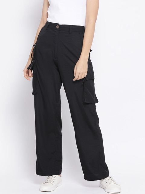 

Oxolloxo Women Black Solid Parallel Trousers