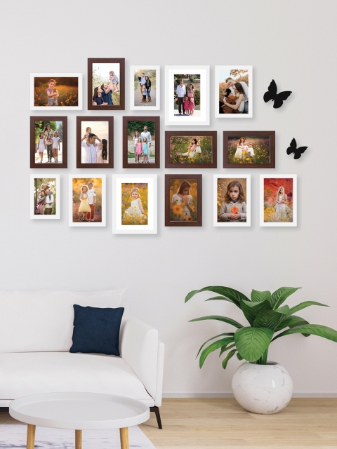 

RANDOM Set of 16 Brown & White New Synthetic Collage Photo Frames With 'Butterfly' Plaques
