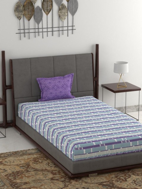 

Trident Purple Striped 120 TC Cotton 1 Single Bedsheet with 1 Pillow Covers