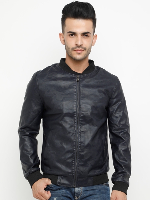 SHOWOFF Men Navy Blue Camouflage Lightweight Bomber
