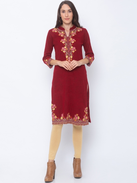 

Globus Women Maroon Floral Yoke Design Straight Kurta