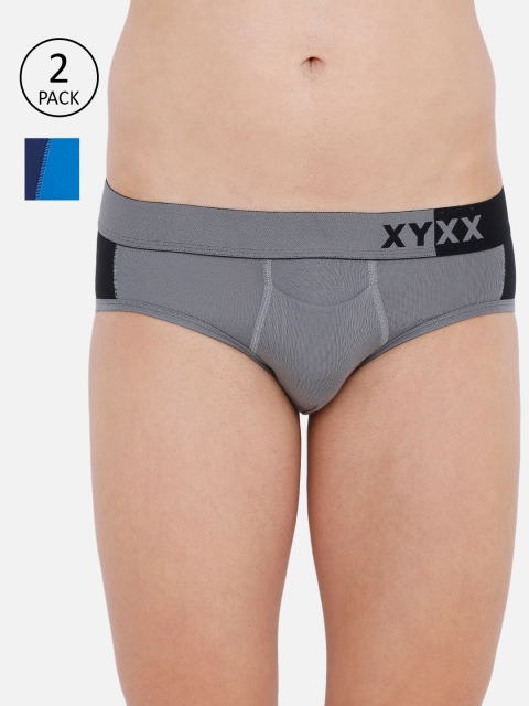 

XYXX Men Pack Of 2 Blue & Grey Colourblocked Ultra Soft Briefs XYBRF2PCKN161XXL