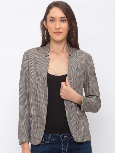 

Globus Women Black Checked Open Front Jacket