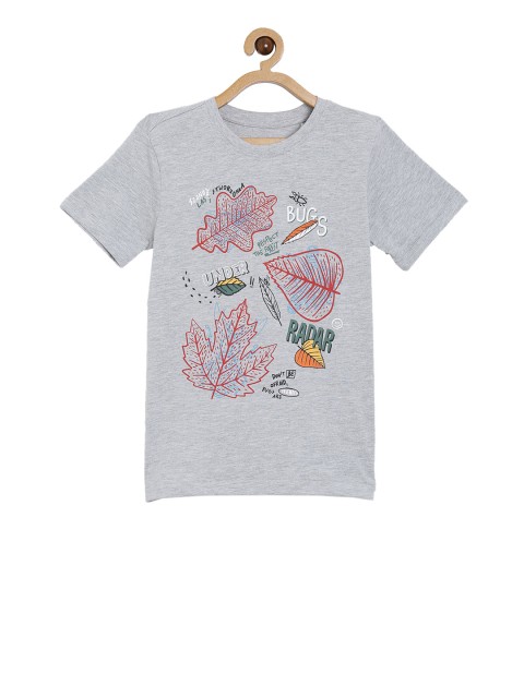 

5.10.15 Boys Grey Melange & Red Printed Round Neck T-shirt