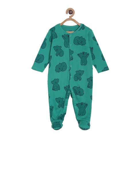MINI KLUB Newborn Boys Green Printed Sleepsuit