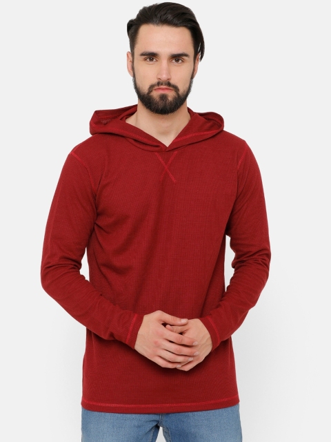 

ELEGANCE Men Maroon Solid Hood T-shirt