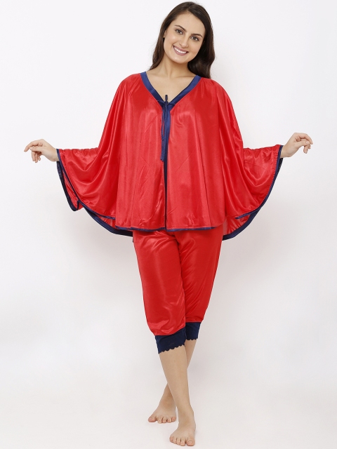 

Pretty Awesome Women Red Solid Satin Kaftan Night Suit