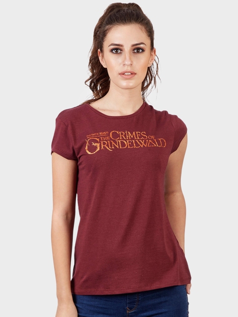 

Free Authority Women Maroon Fantastic Beast Print Round Neck T-shirt