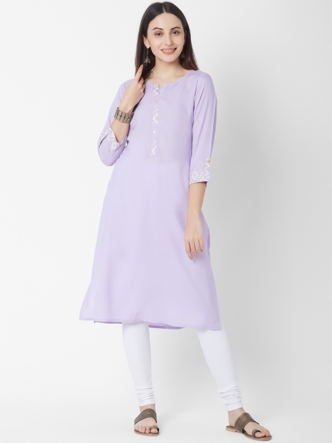 

Vedic Women Lavender Solid A-Line Kurta