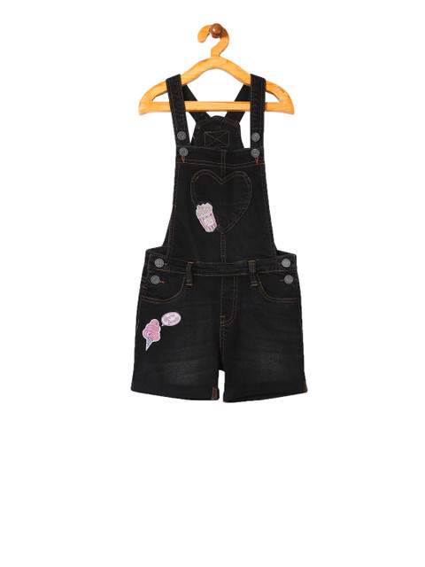 

Cherokee Girls Black Solid Slim-Fit Appliqued Denim Dungarees