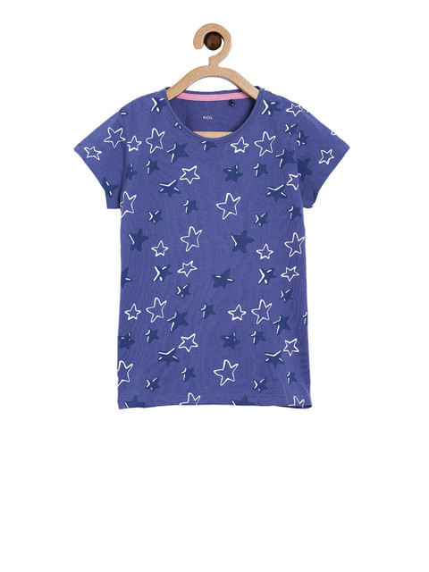 

5.10.15 Girls Navy Blue Printed Round Neck T-shirt