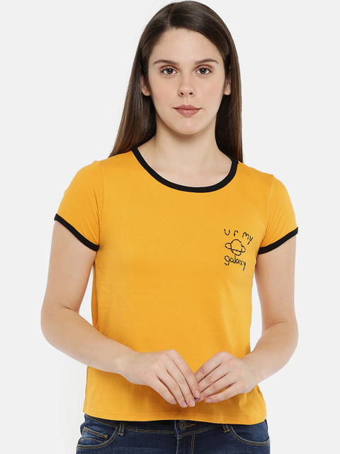 

Honey by Pantaloons Women Yellow Solid Round Neck T-shirt