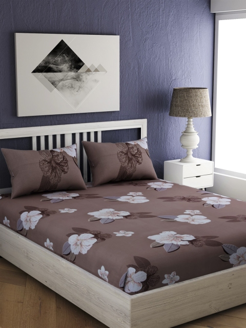 

EverHOME Brown Floral 144 TC Cotton 1 King Bedsheet with 2 Pillow Covers