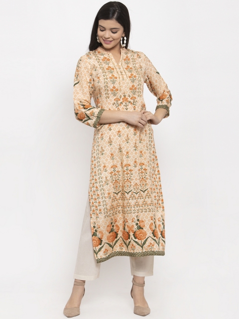 

Aujjessa Women Peach-Coloured Printed Straight Kurta