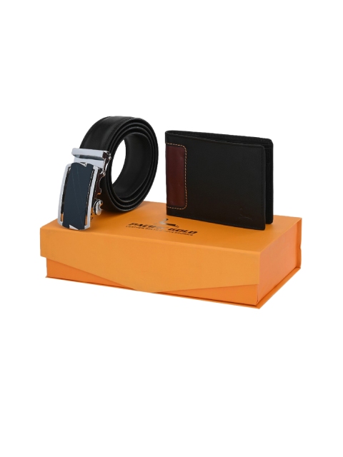 

Pacific Gold Men Black Genuine Leather Autolock Belt & Wallet Gift Set