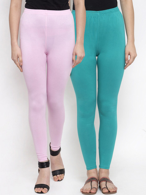 

TAG 7 Women Pack Of 2 Solid Ankle-Length Leggings, Turquoise blue