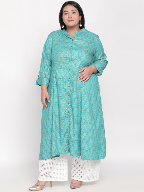 

RANGMANCH PLUS by Pantaloons Women Blue Printed A-Line Kurta
