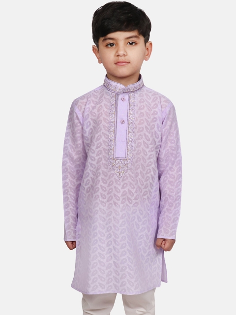 SG YUVRAJ Boys Lavender Woven Design Straight Kurta