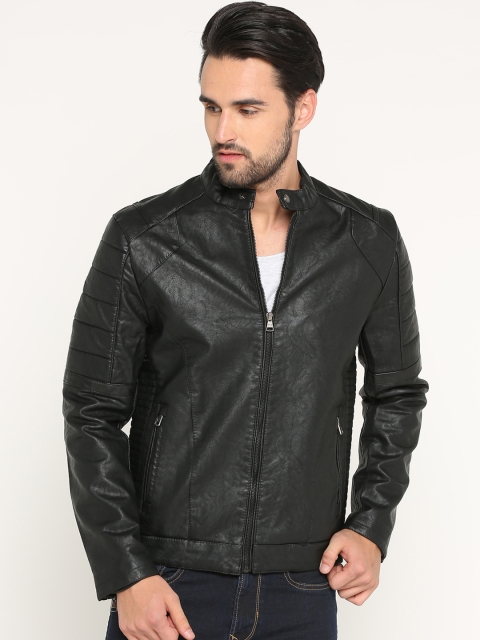

SHOWOFF Men Black Solid Lightweight Biker Jacket