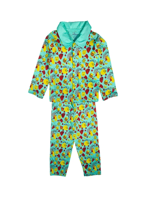 

KiddoPanti Boys Green World AOP Printed Night suit