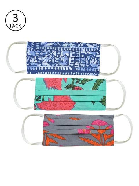 

MABISH by Sonal Jain Unisex 3 Pcs Printed 3-Ply Anti-Pollution Cloth Masks, Blue