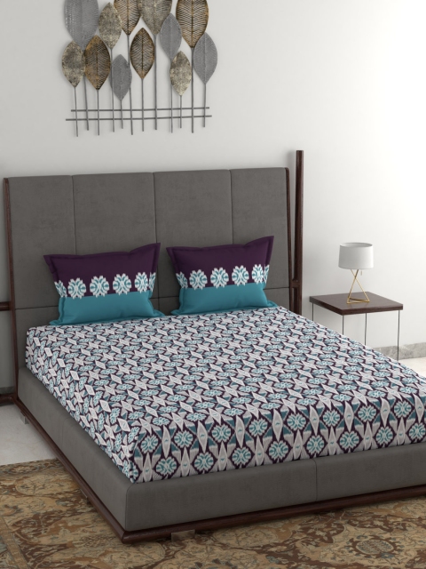

Trident Blue & White Floral 120 TC Cotton 1 Queen Bedsheet with 2 Pillow Covers