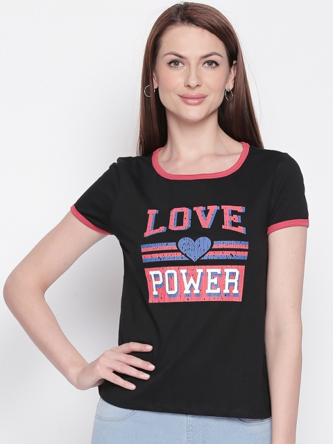 

Honey by Pantaloons Women Black Printed Round Neck T-shirt