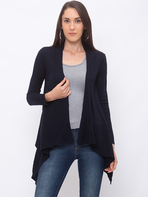 

Globus Women Navy Blue & Navy Blue Solid Open Front Cardigan Shrug