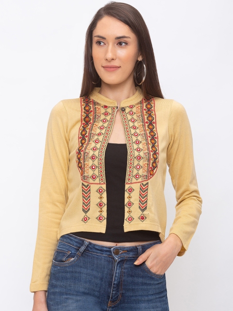 

Globus Women Beige Embroidered Open Front Shrug