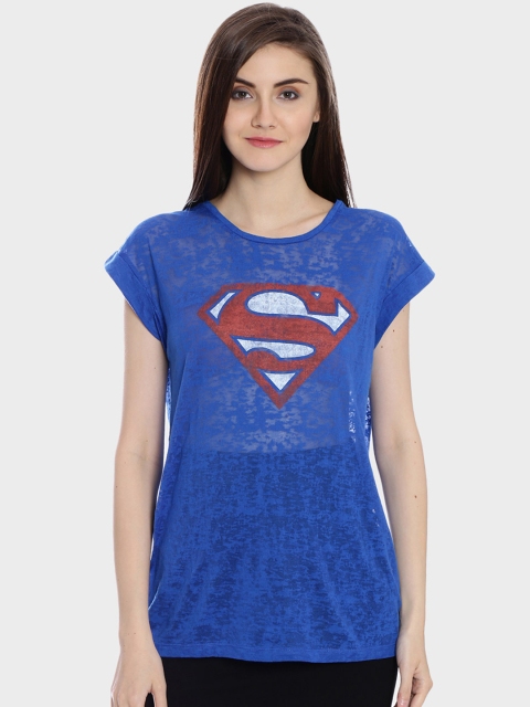 

Free Authority Women Blue Superman Printed Round Neck T-shirt