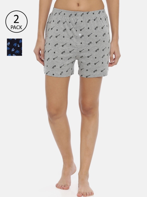 

Curare Women Pack Of 2 Grey & Blue Printed Shorts