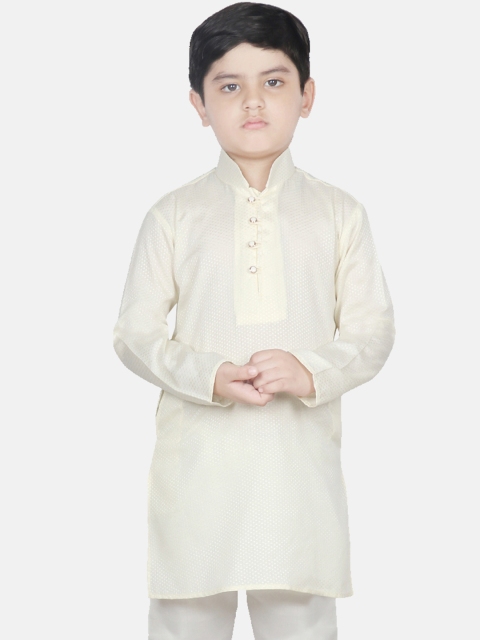 

SG YUVRAJ Boys Beige Woven Design Straight Kurta