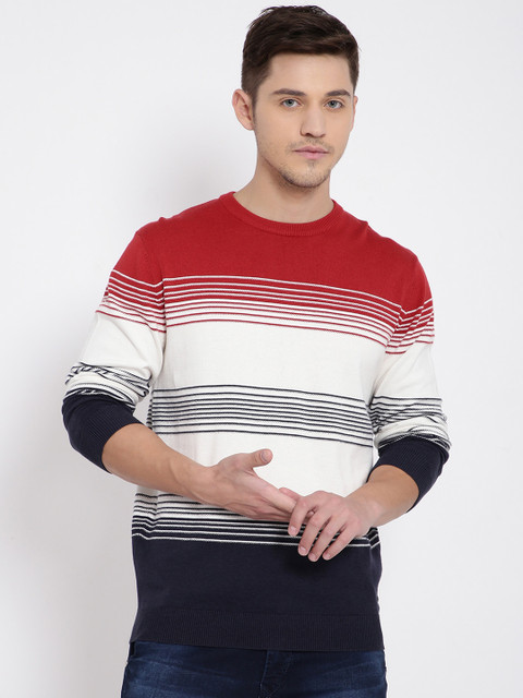 

t-base Men Red Striped Pullover Sweater