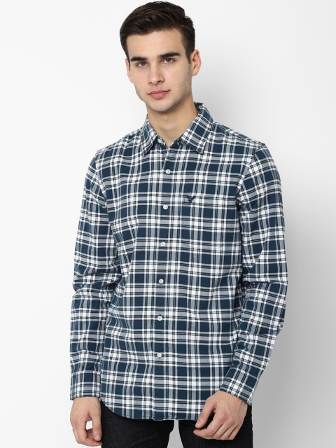 

AMERICAN EAGLE OUTFITTERS Men Blue & White Slim Fit Checked Casual Shirt