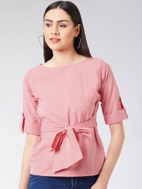 

Miss Chase Women Red & White Checked Pure Cotton Top
